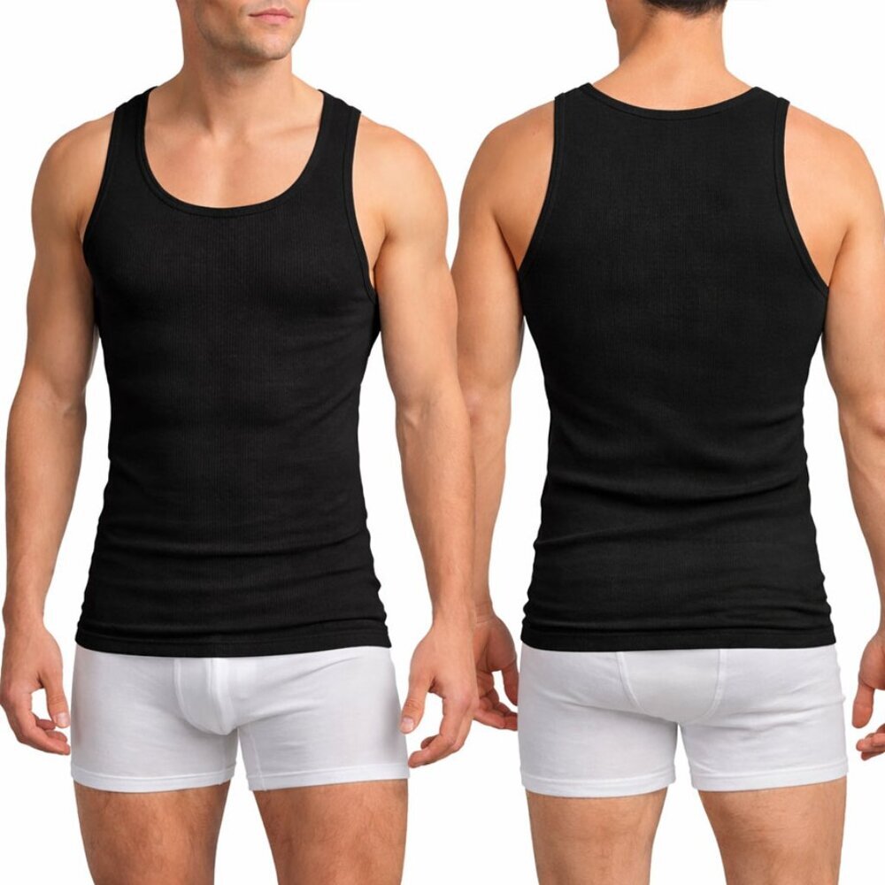 Stanfield’s Men’s 4-pk Black Ribbed Tank Tops - NEW!